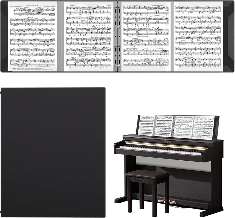giitooa Sheet Music Folder, Piano Sheet Music Binder 4 Page Expand, A4 Size 52 Pages Capacity, Writable Choir Folder for Holding Sheet Music and Storing Files, Black - Image 1